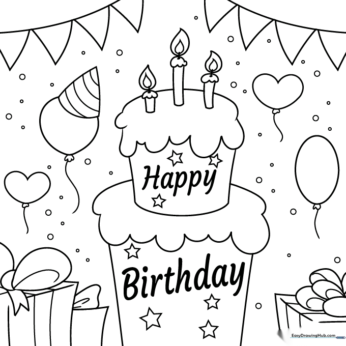 Happy Birthday Card Coloring Sheet