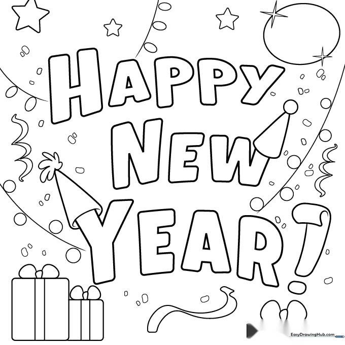 Happy New Year Card Coloring Sheet