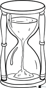 A printable hourglass coloring page featuring clear glass bulbs and sand, perfect for teaching children about time and measurement.