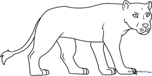 A printable coloring page featuring a friendly lioness with clear outlines, designed to help children practice coloring within the lines.