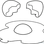 Black and white line art of a sunny-side up fried egg with a circular yolk and irregular, wavy white edges, ready for coloring.