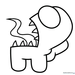 Black and white line art of an Among Us Imposter character for kids to color