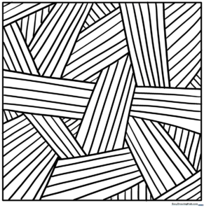 Intricate geometric pattern with repeating shapes and bold lines designed for coloring and fine motor skill practice.