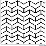 Black and white geometric pattern coloring page featuring repeating symmetrical shapes for creative coloring practice.