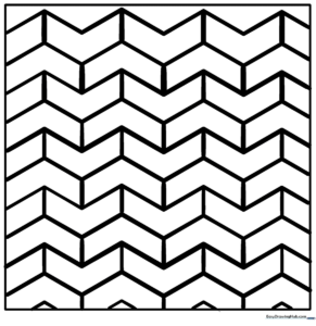 Black and white geometric pattern coloring page featuring repeating symmetrical shapes for creative coloring practice.