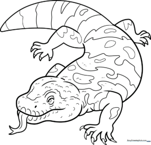 A friendly cartoon Gila Monster with distinct beaded skin patterns, ready for coloring on a clean white background.