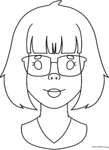 Black and white line art of a girl wearing stylish glasses, featuring clear outlines for easy coloring by children.