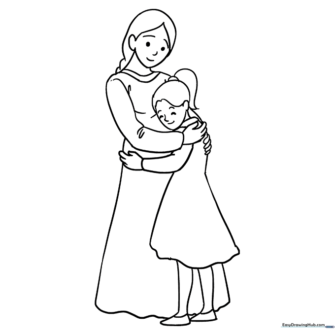 Mother Hugging a Daughter Coloring Sheet
