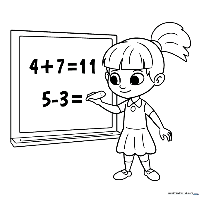 Girl in Math Class Cartoon Coloring Sheet