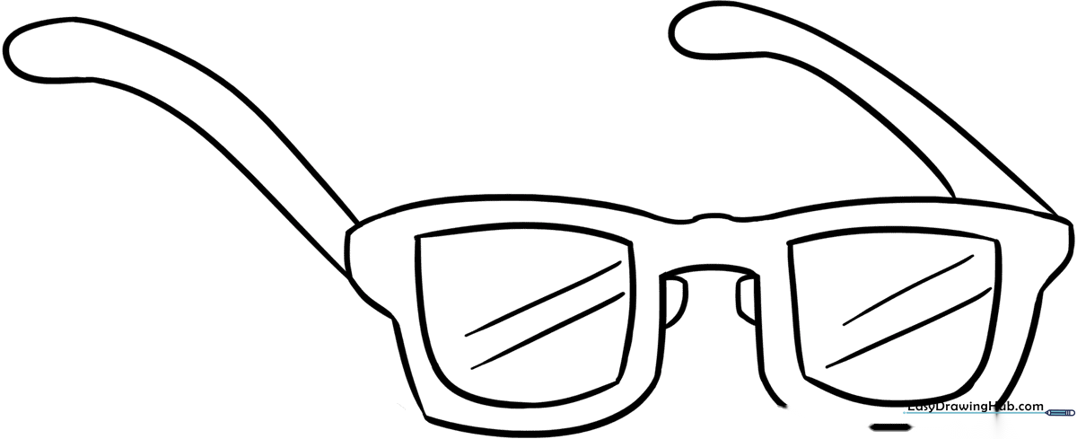 Black and white line art of classic round-frame glasses on a white background, designed for children to color.