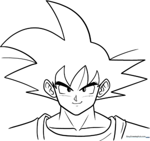 Line art of Goku from Dragon Ball Z featuring clear outlines for coloring, ideal for developing pencil control in young artists.