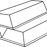 A clean, black-and-white line drawing of a rectangular gold bar, perfect for children to practice coloring with metallic shades.