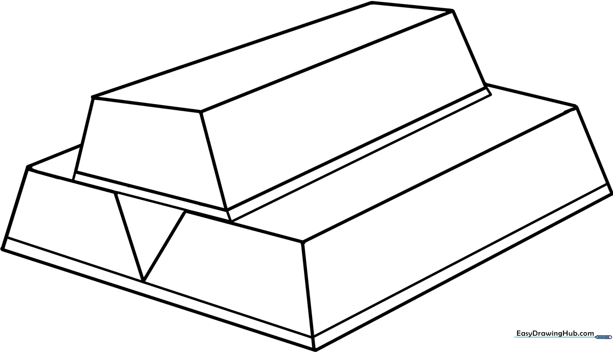A clean, black-and-white line drawing of a rectangular gold bar, perfect for children to practice coloring with metallic shades.