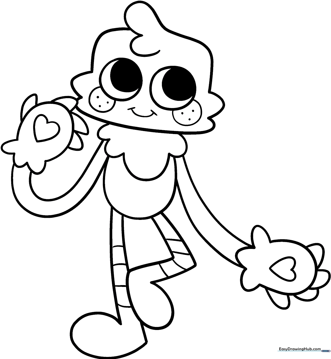 Black and white line art of Goob from Dandy's World with clear outlines, ready for children to color with crayons or markers.