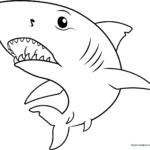 A friendly cartoon Great White Shark with a wide smile, featuring thick, clean outlines perfect for young children to color.