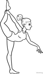 A clean line-art illustration of a gymnast in a graceful pose, featuring clear outlines for easy coloring and artistic practice.