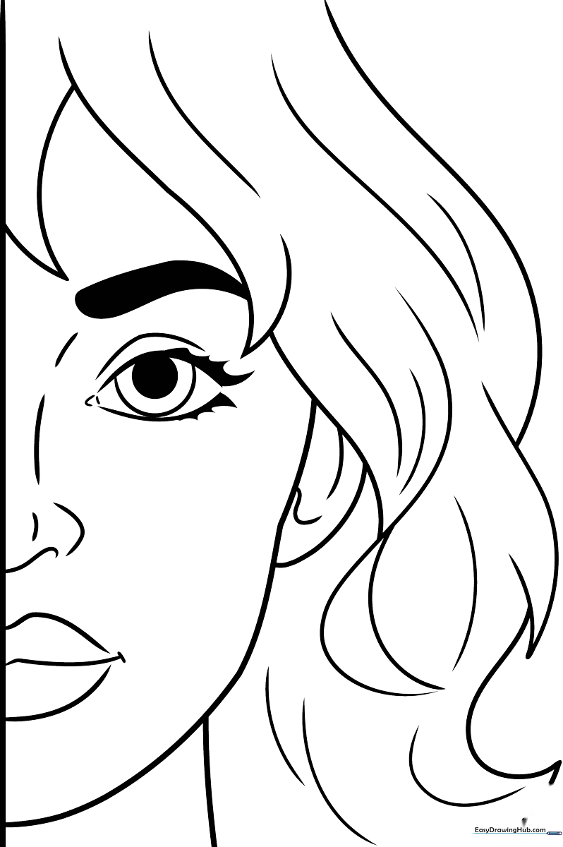 A clean, black-and-white line art illustration of a human face profile, designed as a coloring page to help children practice shading and facial anatomy.