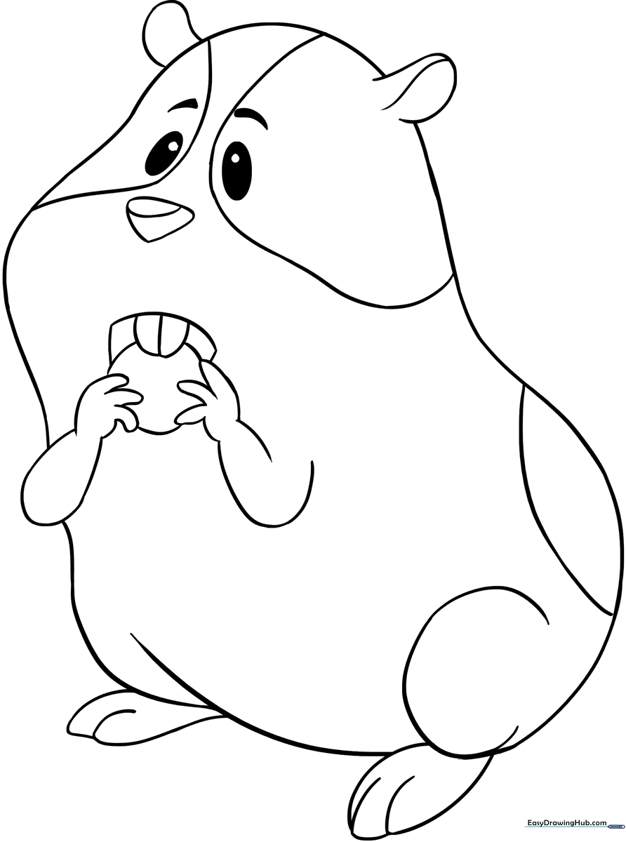 A friendly cartoon hamster with large eyes and rounded ears, featuring thick, clean outlines perfect for young children to color.