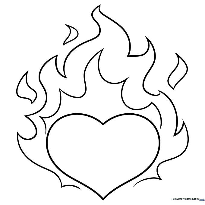 Heart on Fire Coloring Sheet
