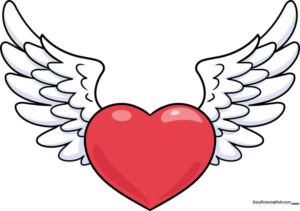 Pencil sketch of a heart with detailed feathered wings
