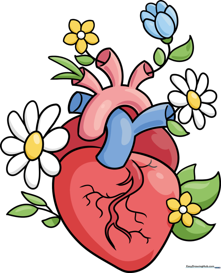 Anatomical Heart with Flowers