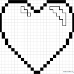 A clean, black-and-white grid-based pixel art heart outline on a white background, designed for children to practice coloring within specific square boundaries.