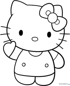 Hello Kitty character outline for coloring, featuring her signature bow and simple, bold lines suitable for preschool and early elementary artists.