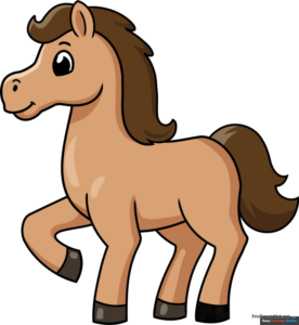 A simple, friendly horse illustration showing basic geometric shapes used for the head and body.