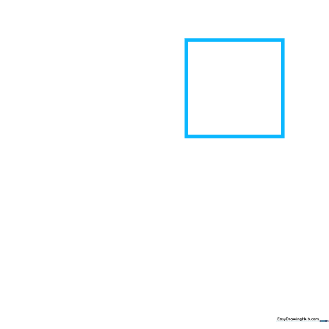 A simple square drawn in pencil on white paper, serving as the foundation for a 3D cube.