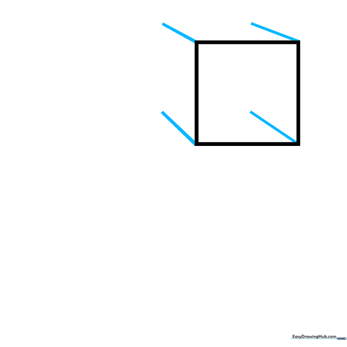 A square with short diagonal lines extending from each corner to suggest a three-dimensional perspective.