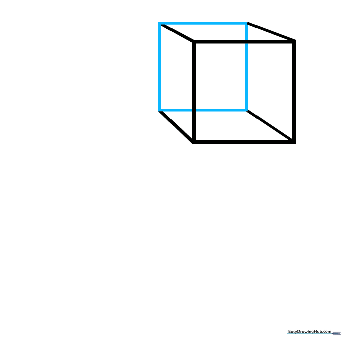 A completed 3D cube drawn with clear, straight lines.