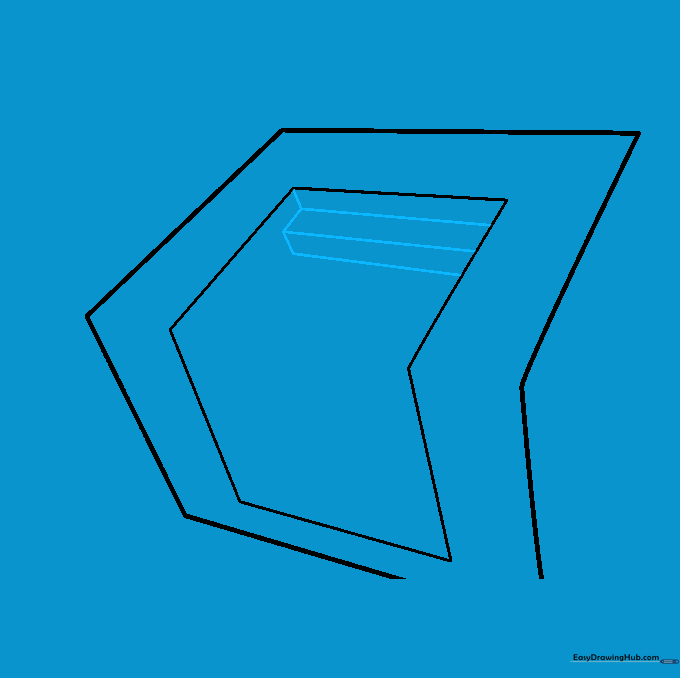 Parallel horizontal lines connected by short vertical segments inside the shape, forming the first few steps.