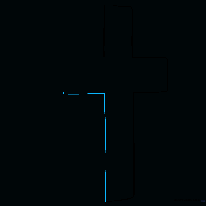 Drawing the left arm and bottom section of the cross.