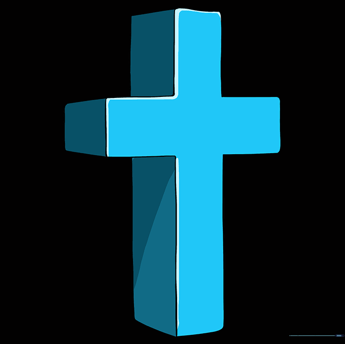 Finished 3D cross drawing with shading applied to the side panels.