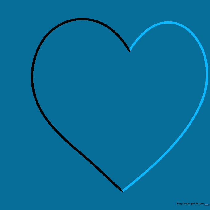 A complete heart outline with one side drawn narrower to suggest perspective.