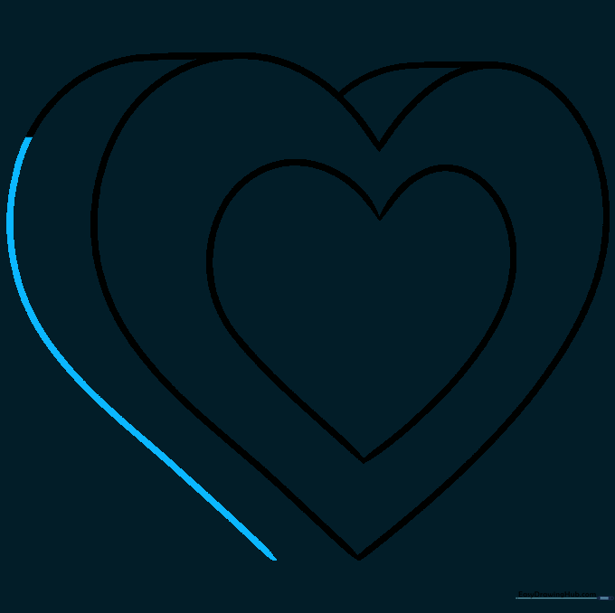 Parallel lines added along the side of the heart to define its depth.