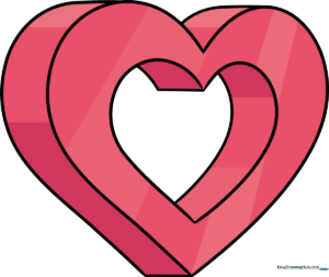 A vibrant, finished 3D heart drawing showcasing depth and perspective.