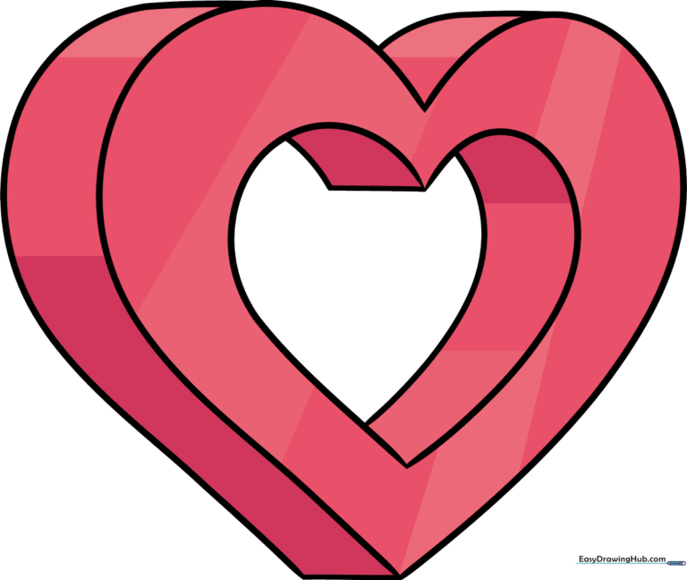 A vibrant, finished 3D heart drawing showcasing depth and perspective.