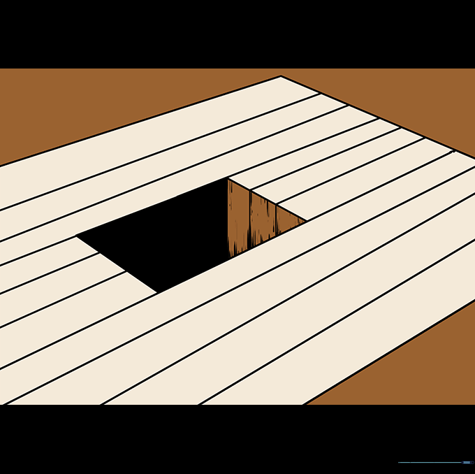 The finished 3D hole drawing with shading and color applied for a realistic look.