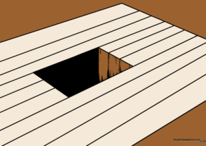 A completed 3D hole optical illusion drawing on paper, showing depth and perspective.