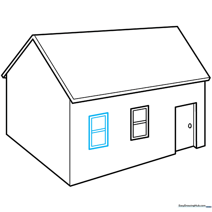 Adding a second identical window to the side of the 3D house drawing.