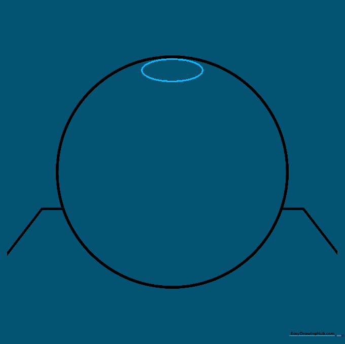 A small oval added to the top center of the circle to establish the sphere's axis.