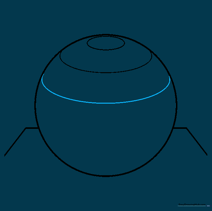 Drawing a second curved line across the center of the sphere to enhance the 3D effect.