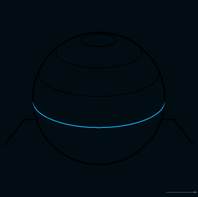 Adding a third curved line to the sphere to continue the grid pattern.