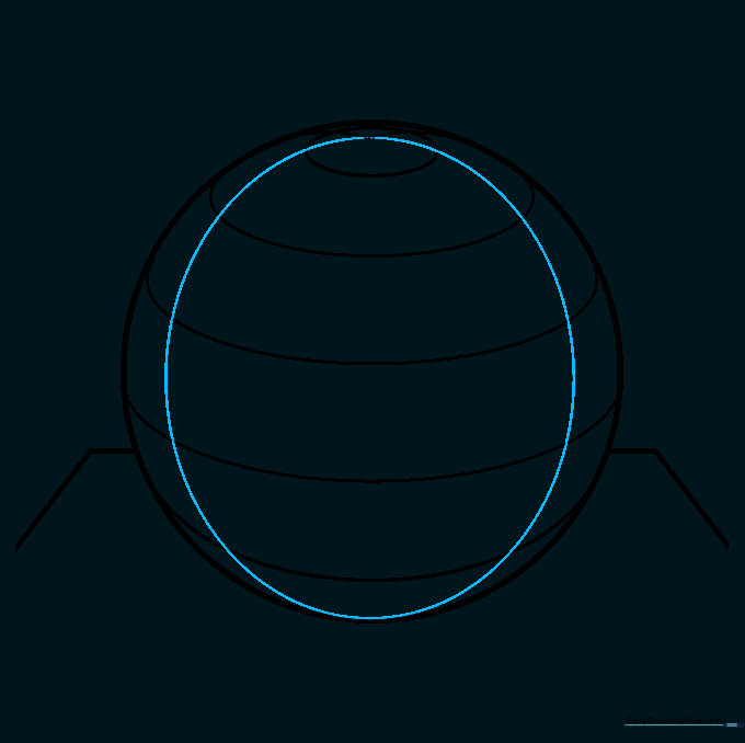 Drawing vertical curved lines to create a grid-like structure on the sphere.