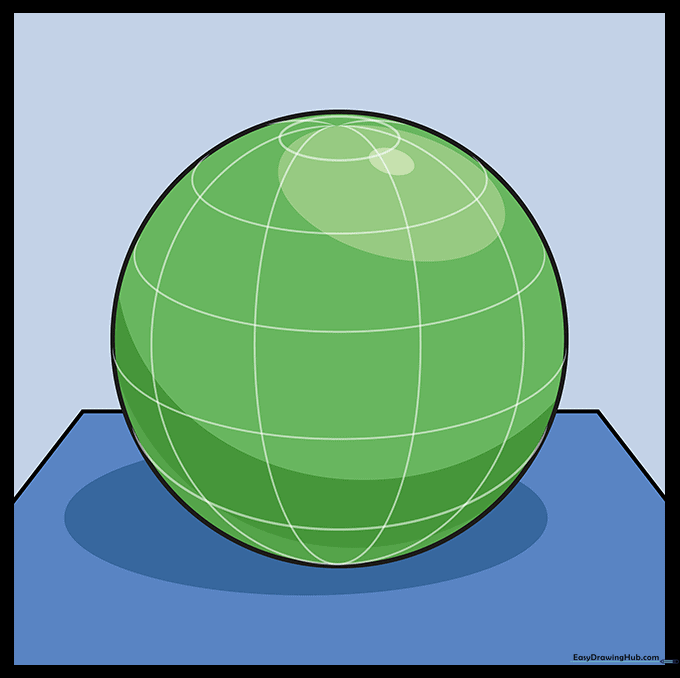 A finished, shaded 3D sphere with light and dark tones to emphasize its roundness.
