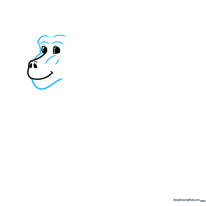 Drawing the baboon's facial structure including brow ridges and jawline.