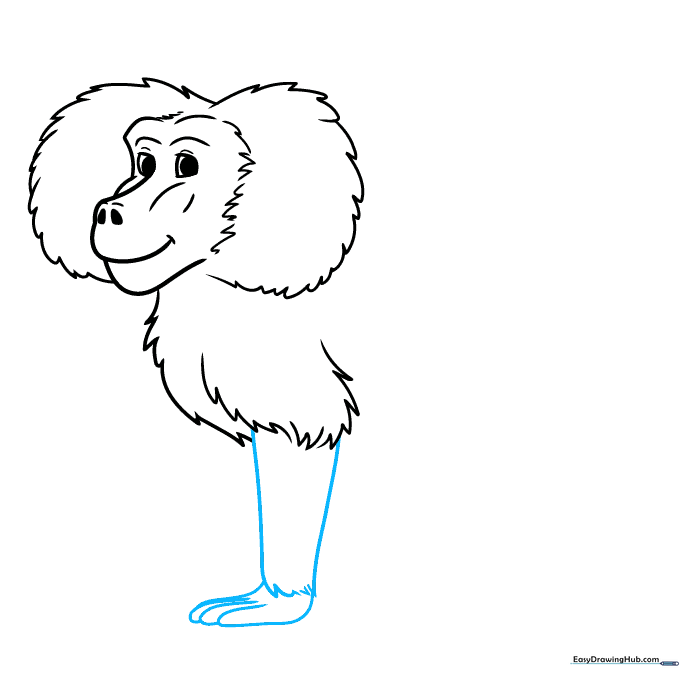 Sketching the baboon's arm and paw with fur details.