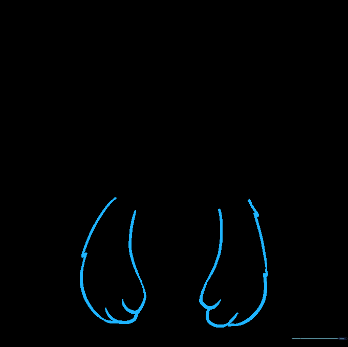 Drawing the bear's arms and paws using U-shaped lines for fingers.