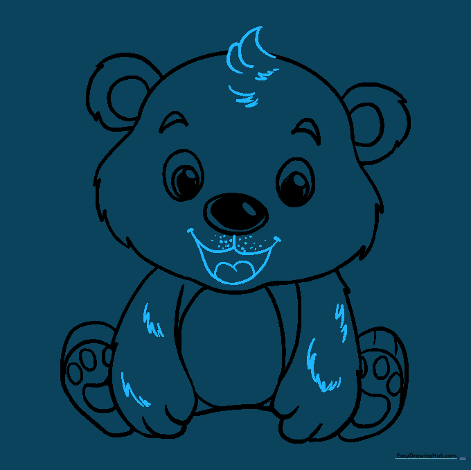 Adding final facial features and furry texture details to the bear.